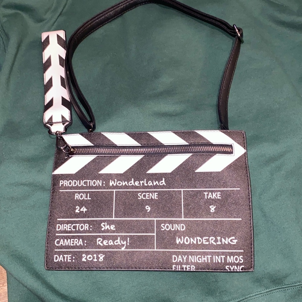 NWOT Movie table Clapper Board Shoulder Bag Scene Film Zip Handbag Purse trench